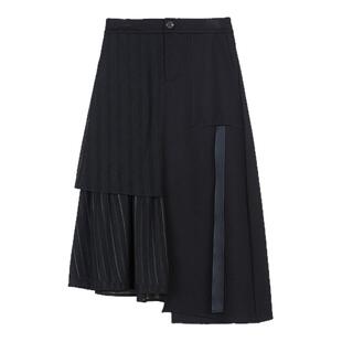 SANI长款半身裙女不规则解构设计高级感条纹拼接通勤长裙26秋冬新