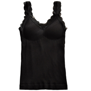 加大码带胸垫保暖吊带背心女外穿胖mm性感蕾丝加绒无袖打底衫内搭