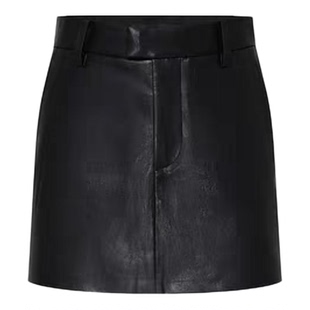 【秦岚同款】正品裙裤2025秋新品染整素皮高腰A字短裤MBE3SOT014