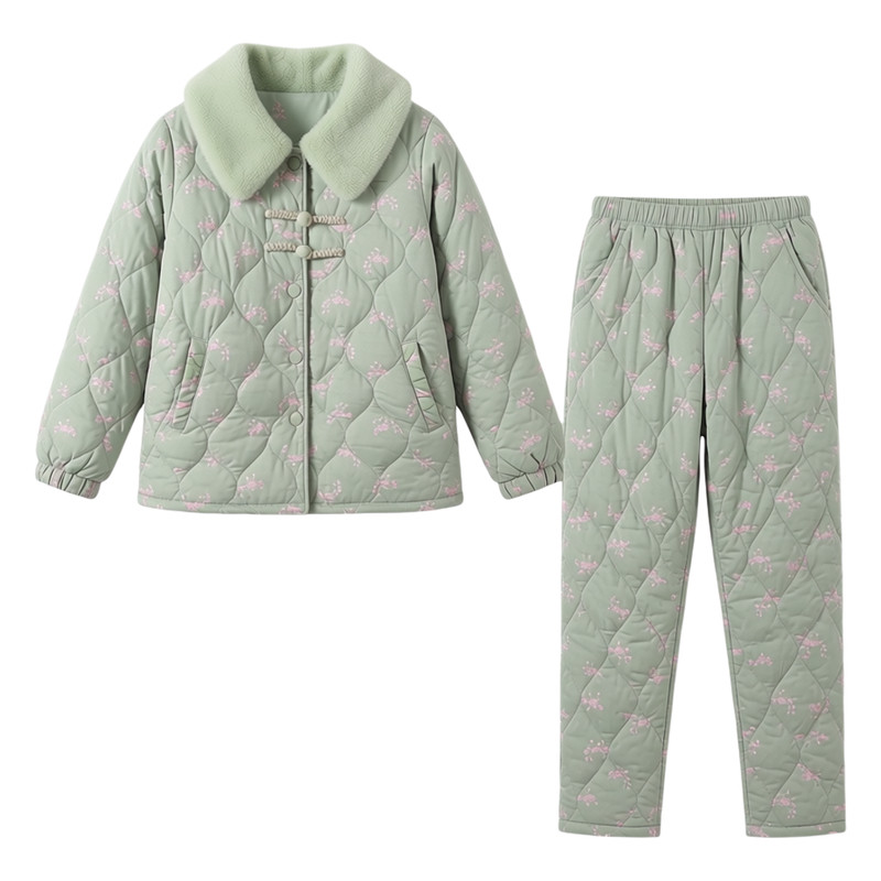 韩蜜蜜冬季保暖棉服套装时尚加厚棉袄国风翻领洋气家居服睡衣女士