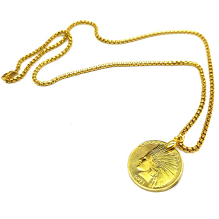 仿古1911印第安人项链鹰洋金币纪念章工艺品复古金项链锁骨链