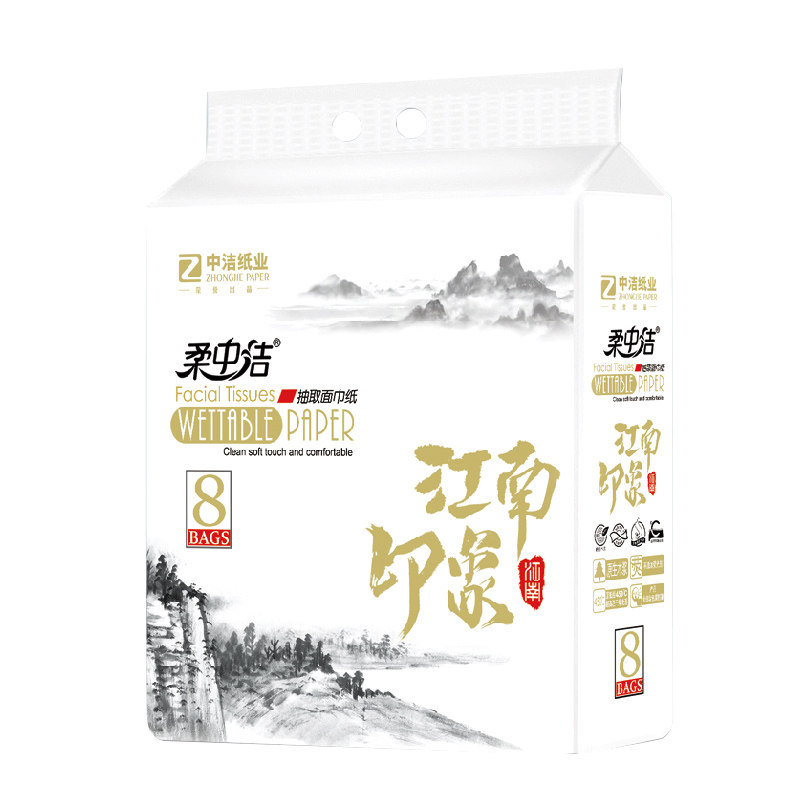柔中洁400张纸巾抽纸整箱实惠装江南印象家用抽取式大尺寸擦手纸