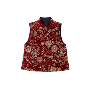 宫小妍【真丝·满绣宝相】丝绒钉珠立领斜襟新中式马甲5101350