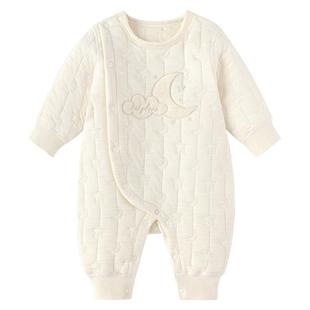babylove婴儿连体衣秋冬薄夹棉哈衣爬服男女宝宝纯色百搭保暖衣服
