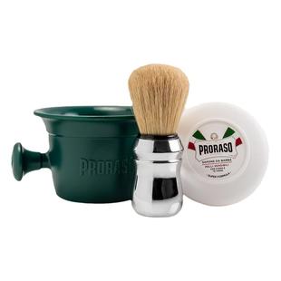 PRORASO博拉索进口男士燕麦绿茶剃须皂起泡刷打泡碗【三件套装】