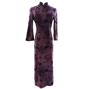 妖精的衣见钟情新中式紫色长袖旗袍2025秋新款日常气质复古长款女