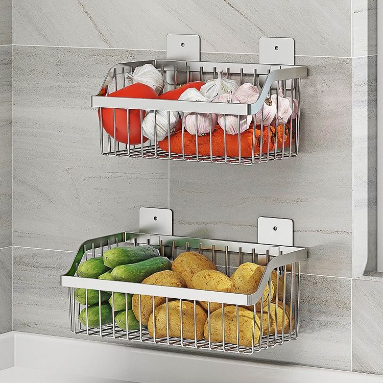 304不锈钢厨房置物架 浴室收纳架免打孔壁挂式粘墙沥水挂件篮