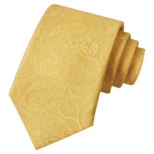 时髦黄色佩斯利花纹领带男士英伦意式商务正装结婚新郎婚礼手打潮