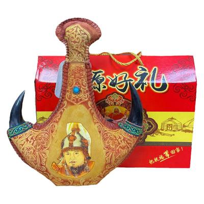 成吉思汗真皮真牛角马奶酒内蒙特产奶酒38度草原国产白酒送礼盒装
