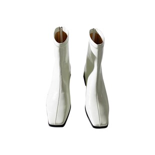 莲花府邸2025冬简约时尚方头短筒时装靴显瘦百搭粗跟显瘦弹力女靴