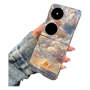 拾壳适用华为pocket2手机壳新款HW海上生花p60pocket高级感艺术油画ins风S个性保护套pockets折叠屏手链p50女