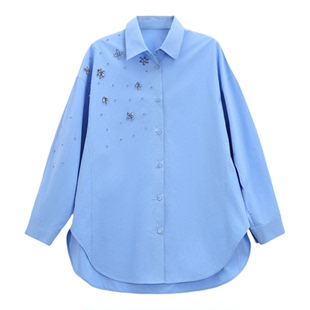 芭依璐2026春季新款衬衫时尚精致高级感优雅长袖衬衣花朵钻饰上衣