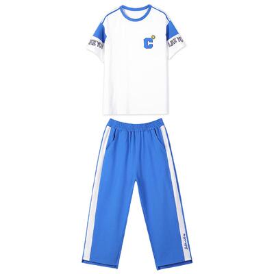 纯棉休闲运动撞色拼接套装