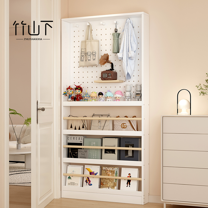 洞洞板置物架落地门后夹缝超薄收纳架墙上壁挂多层书架实木小窄柜