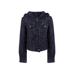 COOLLINE林子熙 安妮霍尔 不一样的小香蓝色连帽轻奢感夹克外套女