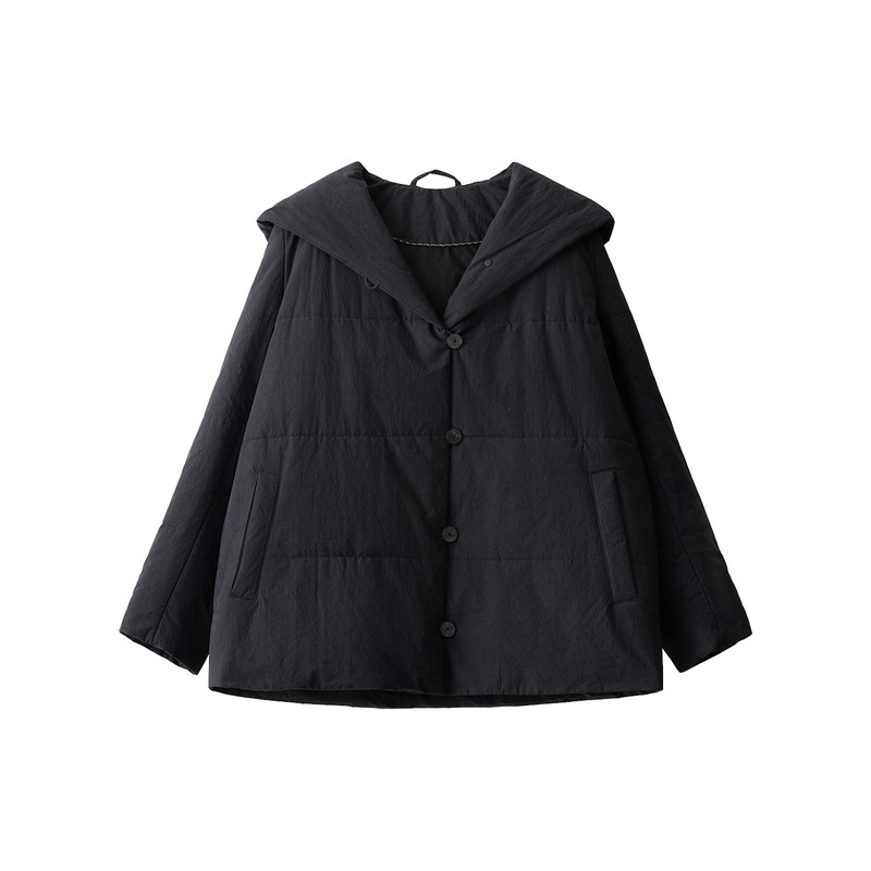 梭家｜觅暖｜新雪丽棉服高效保暖 酵素水洗黑色连帽女士棉外套