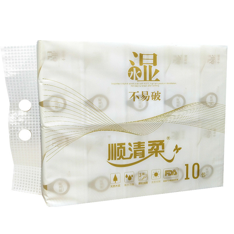 顺清柔不易破抽纸10连包面巾