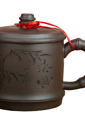紫砂杯 宜兴茶具紫砂带盖杯正品全手工纯紫泥茶杯办公杯 礼盒装