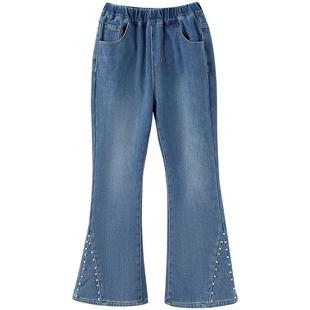 笛莎官方旗舰童装女童厚绒牛仔裤冬季新款女孩儿童时尚保暖喇叭裤