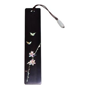 檀木书签非遗贝壳镶嵌定制刻字手工流苏平安扣文创礼品送长辈师生