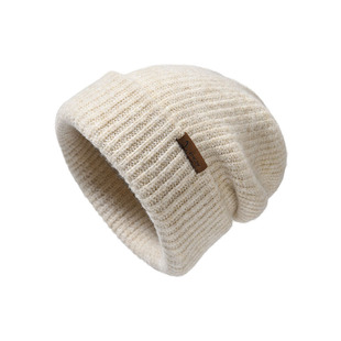 帽子登山帽女士冬洋气雪山大头围显脸小保暖毛线帽米色针织帽女