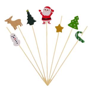 圣诞节水果签节日派对装饰果叉点心插圣诞老人雪人驯鹿竹签一次性