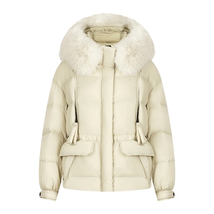 秋水伊人收腰毛领设计羽绒服女2025冬季新款时尚优雅撞色拉链外套