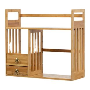 楠竹带抽屉桌面书架置物架家用白色桌上收纳架实木质省空间整理架