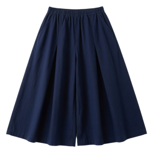 妮茨维【伞裙廓形】藏青色松紧腰休闲裤裙女春日穿搭中裤长款短裤