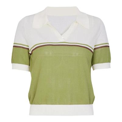 婉甸白绿撞色文艺V领针织套头衫