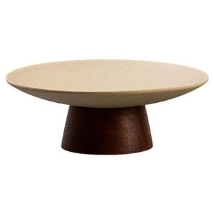 中式木质高脚茶点盘精致高足点心盘复古干果坚果家用粗陶水果盘