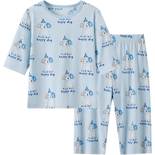 英氏儿童家居服男童女童春夏七分裤套装分体式柔软10A类抑菌睡衣