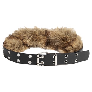 甜酷辣妹风棕色毛绒皮带仿皮草狐狸毛腰带美式复古宽版腰腰饰潮