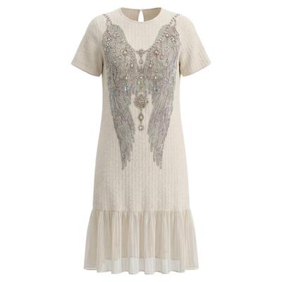 TCH翅膀烫钻温柔风网纱拼接长款连衣裙女2026夏季新款T78A30E1086