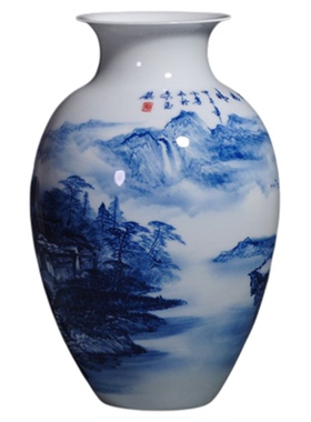 名家手绘青花瓷山水景德镇陶瓷器