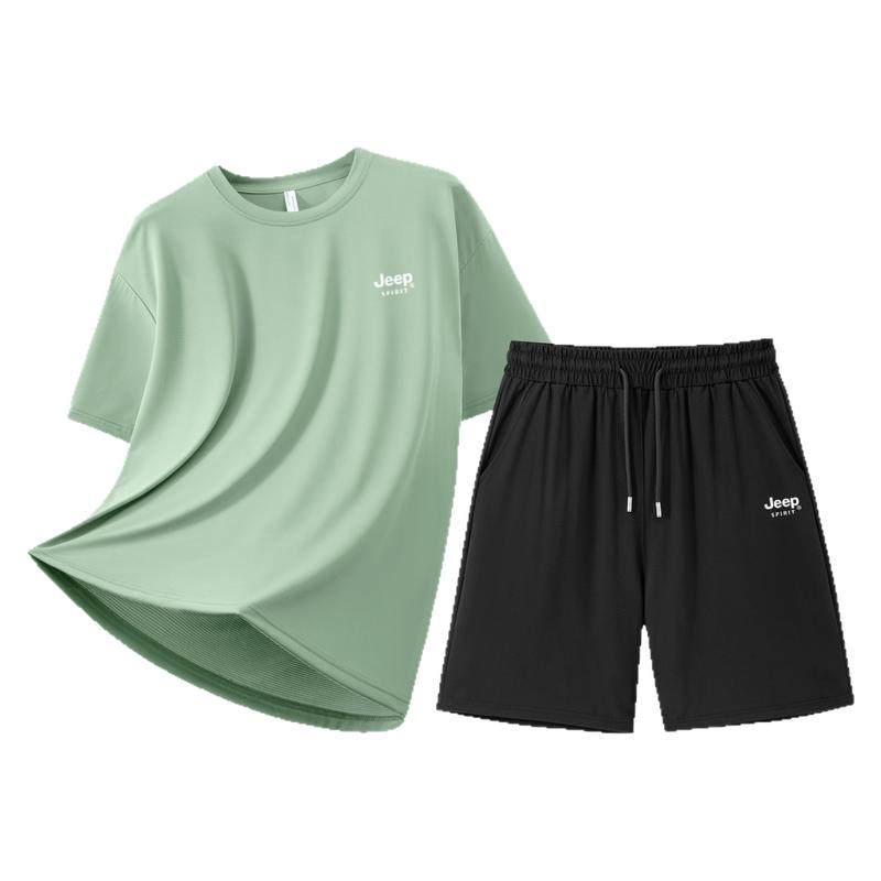 Jeep吉普运动套装男速干衣跑步健身短袖短裤夏季冰丝t恤训练上衣