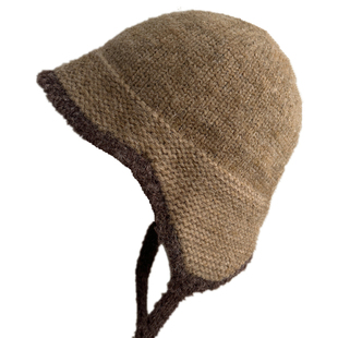 秋冬护耳针织帽女小清新绑带毛线帽保暖韩版套头帽时尚毛绒包头帽