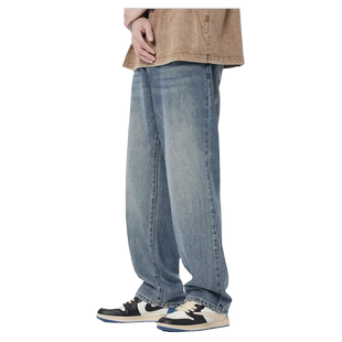 XAKA轻薄星罗复古水洗春夏新款宽松直筒阔腿潮流牛仔裤男垂感裤子
