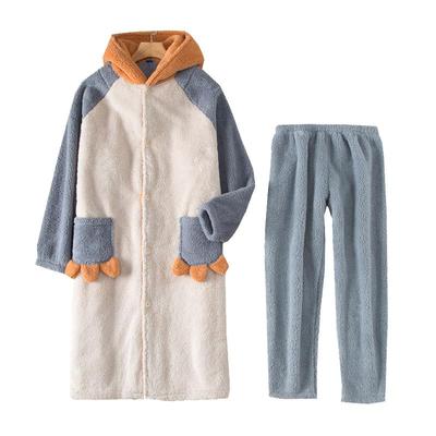 珊瑚绒秋冬季男女大码可爱风浴袍