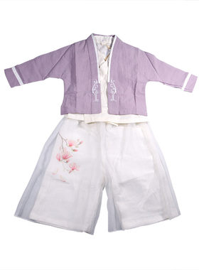 贝优可春秋女童汉服套装棉麻唐装