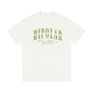 BIPOLAR乱针草丛刺绣短袖美式休闲宽松圆领T恤基础薄款夏季上衣男