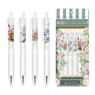 日本PLATINUM白金POD小爱豆中性笔塞纳河畔花草铺系列0.5mm针管笔黑笔按动式透明简约学生考试用签字笔