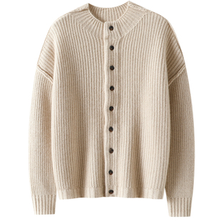 老钱高知美的感觉~加厚半高领100%纯山羊绒开衫女毛衣针织外套冬