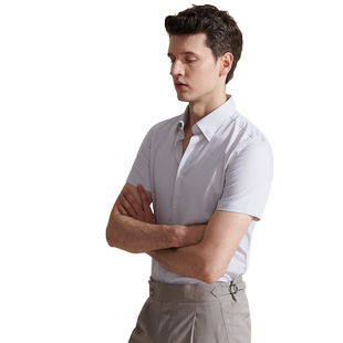 夏季新款男短袖蓝色格纹衬衫修身易打理半袖竹纤维小清新格子衬衣