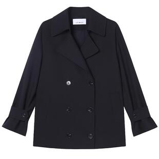 【纯羊毛】LANCY/朗姿2026春新款复古翻领双排扣短款气质风衣外套