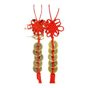 普陀山五帝钱葫芦桃木挂件门对门卧室真品铜钱吉祥结镇宅