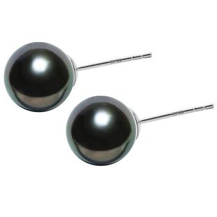 GiO珠宝 大溪地海水黑珍珠耳钉女18K金耳环孔雀绿素钉耳饰