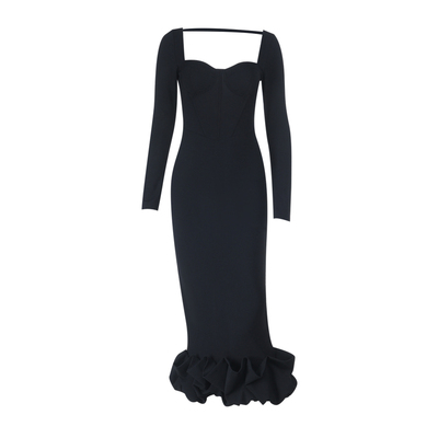 法式气质赫本风方领包臀裙女