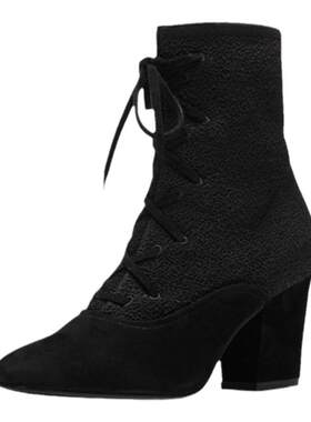 luxuryrebel秋冬粗跟织物短靴女