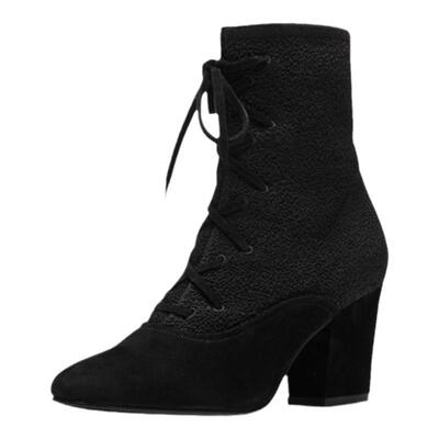 luxuryrebel秋冬粗跟织物短靴女